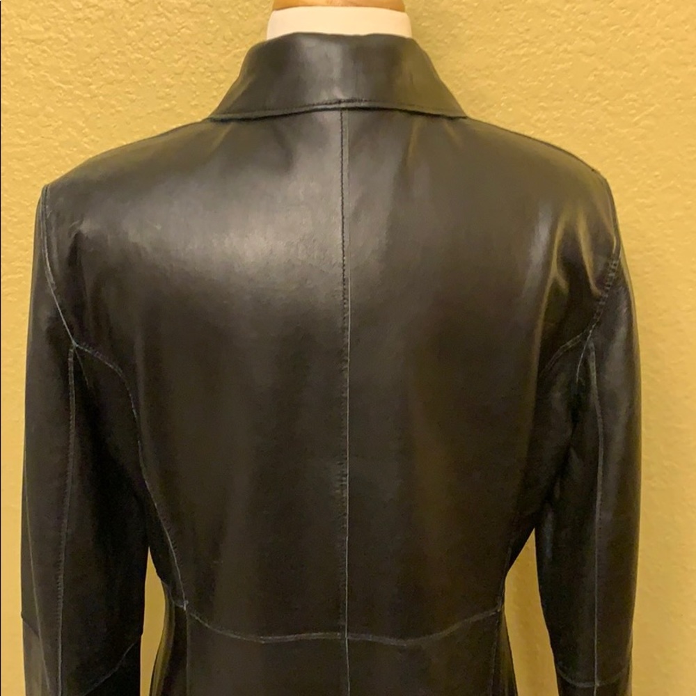EXPRESS Black Leather Long Jacket Coat 9/10 - Picture 6 of 8